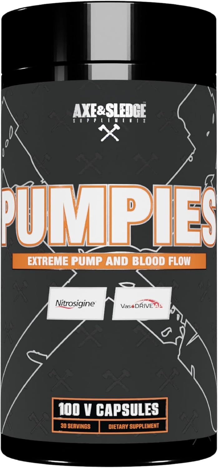 Axe & Sledge PUMPIES Nitric Oxide Booster with VasoDrive-AP and Nitrosigine - Enhance Pumps, Performance, and Recovery - 20 Servings, 100 Capsules