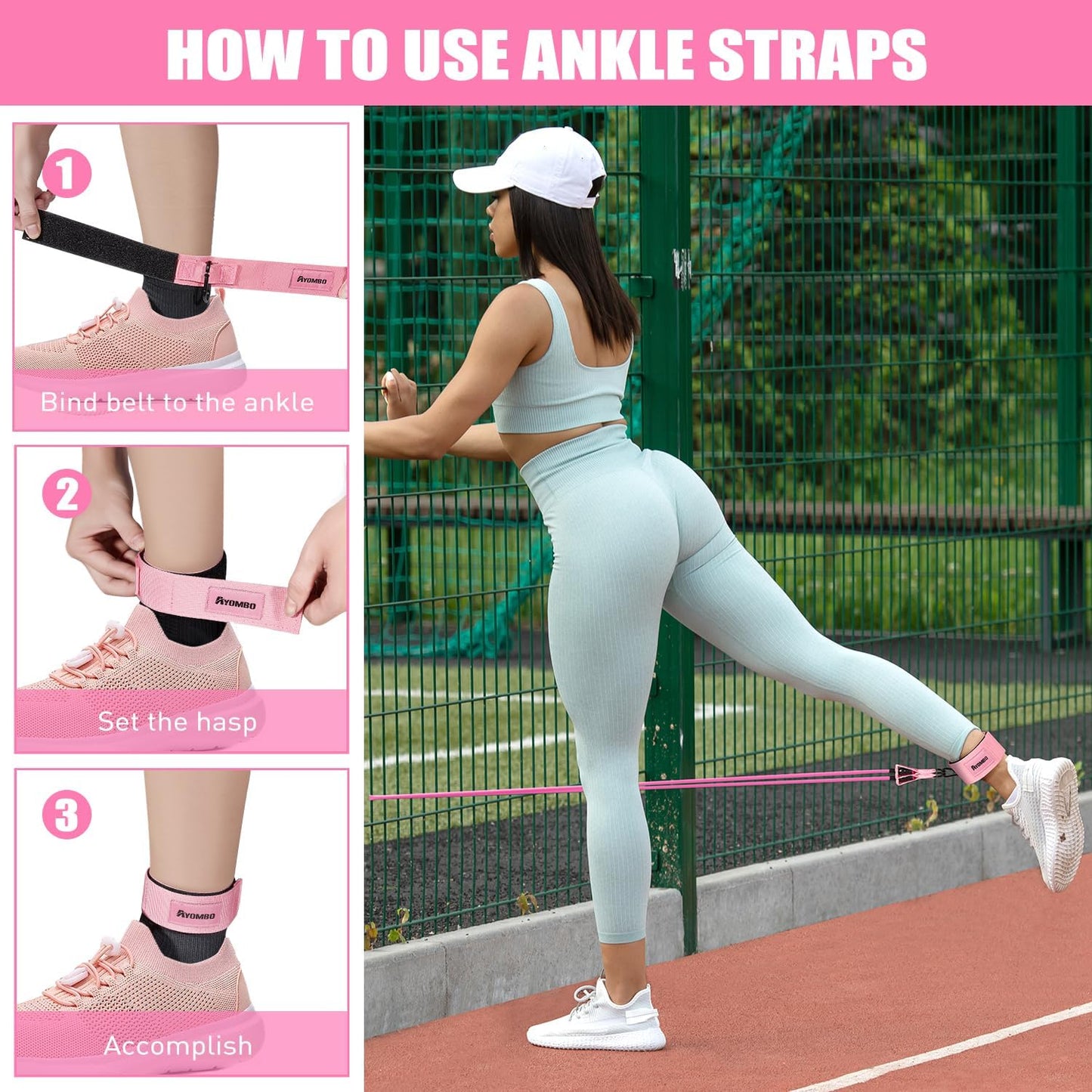 Ayombo Resistance Bands Set with Handles, Door Anchor, Ankle Straps - Home Gym Workout Equipment for Women - Fitness and Physical Therapy Training to Shape Body