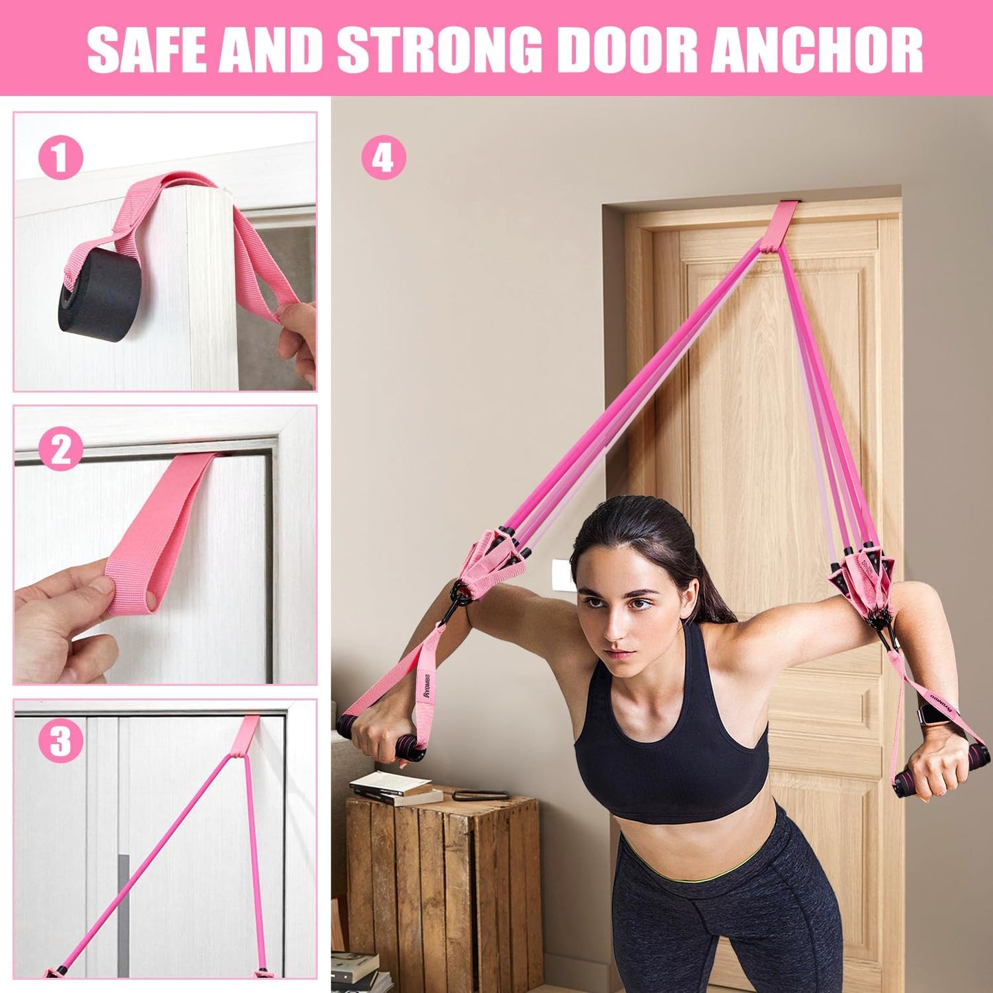 Ayombo Resistance Bands Set with Handles, Door Anchor, Ankle Straps - Home Gym Workout Equipment for Women - Fitness and Physical Therapy Training to Shape Body