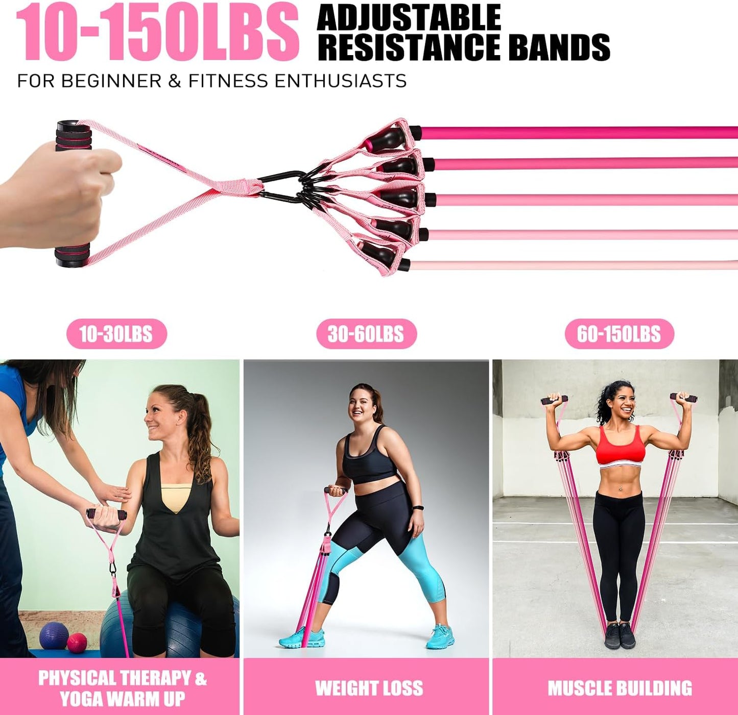 Ayombo Resistance Bands Set with Handles, Door Anchor, Ankle Straps - Home Gym Workout Equipment for Women - Fitness and Physical Therapy Training to Shape Body