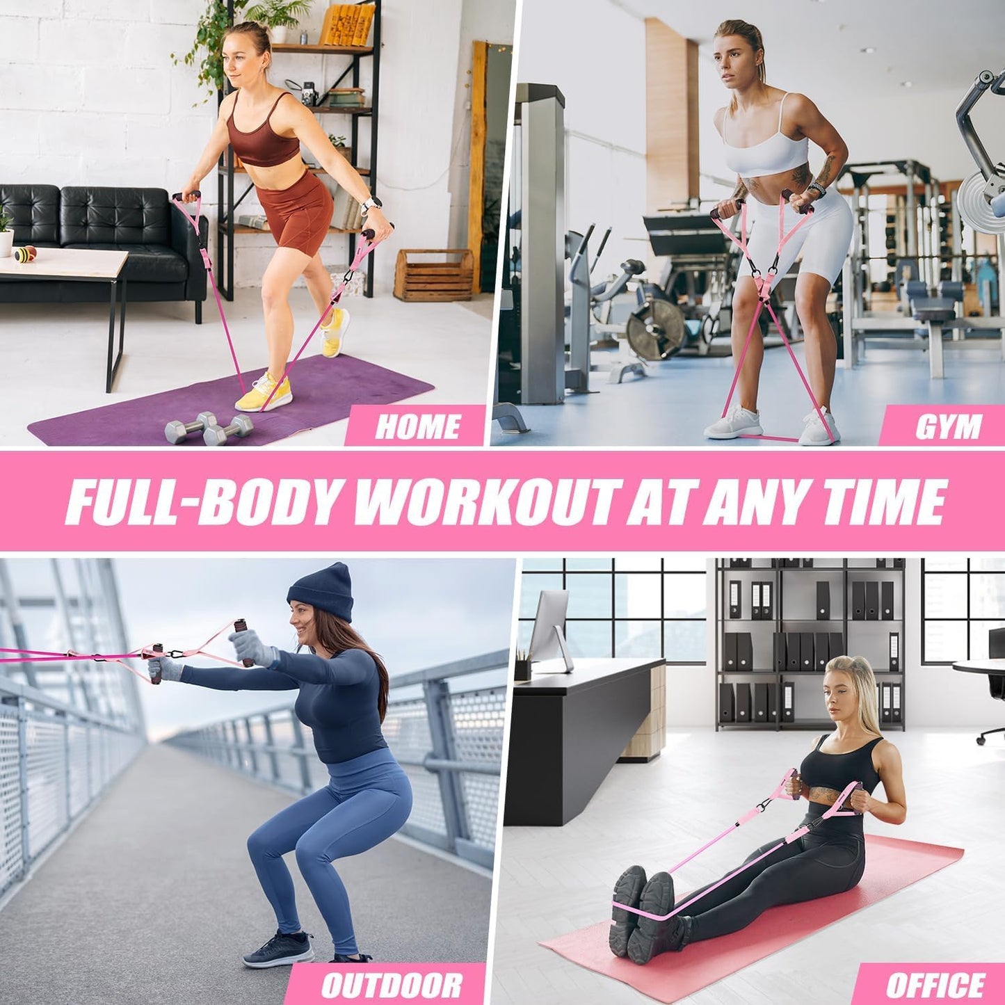 Ayombo Resistance Bands Set with Handles, Door Anchor, Ankle Straps - Home Gym Workout Equipment for Women - Fitness and Physical Therapy Training to Shape Body