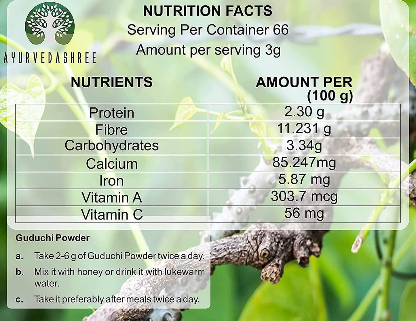 AYURVEDASHREE Giloy Powder 50g - Immune Support Supplement with Tinospora Cordifolia - Non GMO & Gluten Free - 100% Natural