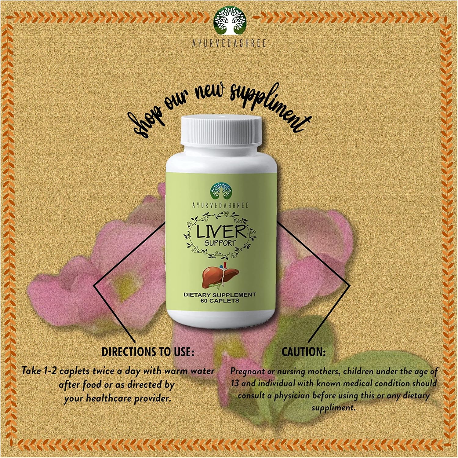 AYURVEDASHREE Liver Support Supplement - 13 Powerful Herbs for Healthy Liver - Vegan & Gluten-Free - 60 Caplets