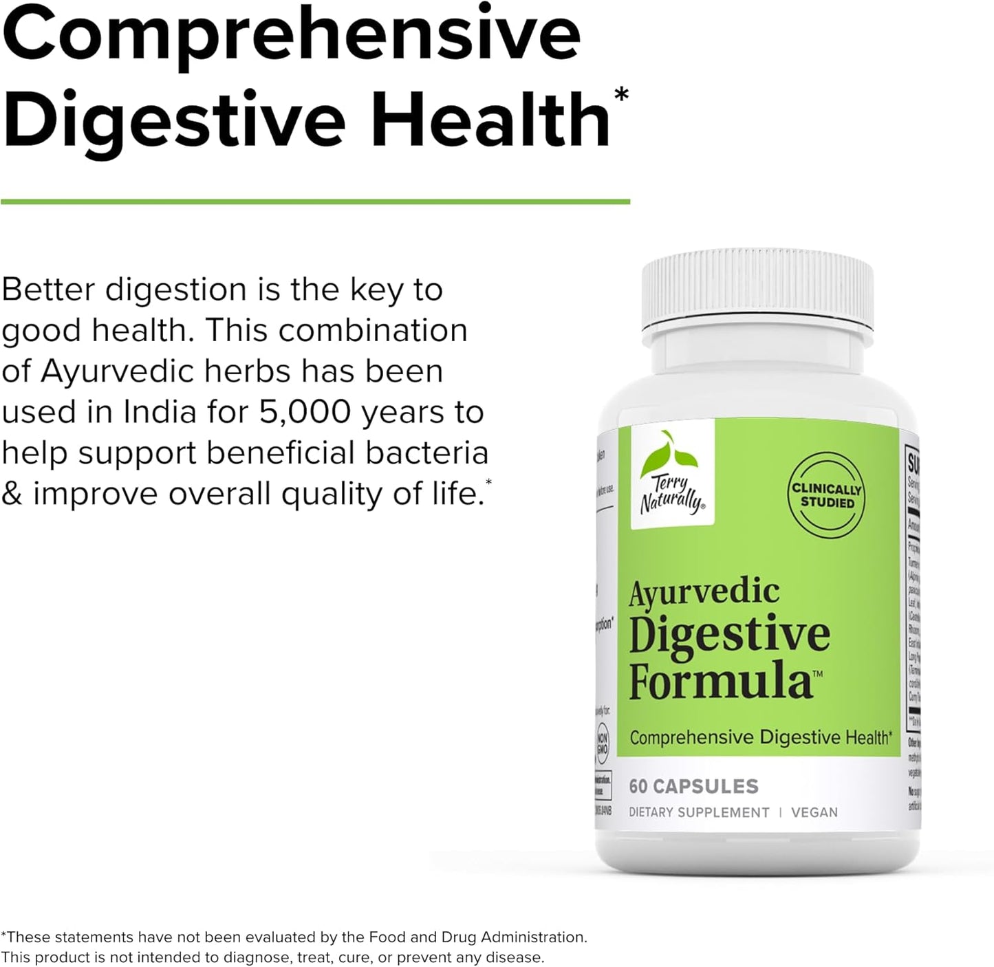 Ayurvedic Digestive Formula Capsules - Promotes Gut Health & Nutrient Absorption - Non-GMO, Vegan, Gluten Free - 60 count