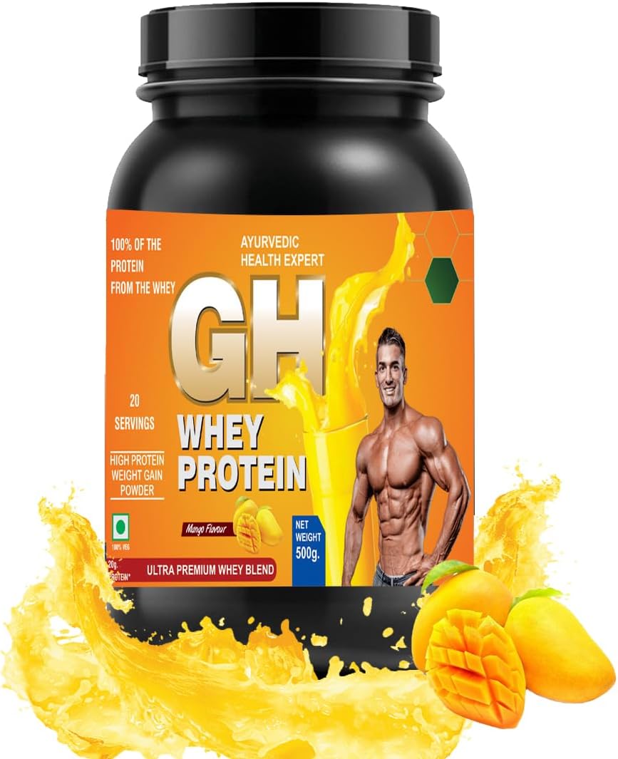 Ayurvedic GH Whey Protein Powder for Muscle Building and Weight Gain - 500g Mango Flavor