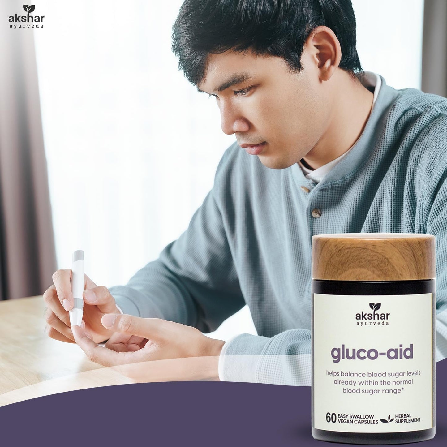 Ayurvedic Gluco Support Supplement with Gymnema, Bitter Melon & Turmeric - 60 Capsules