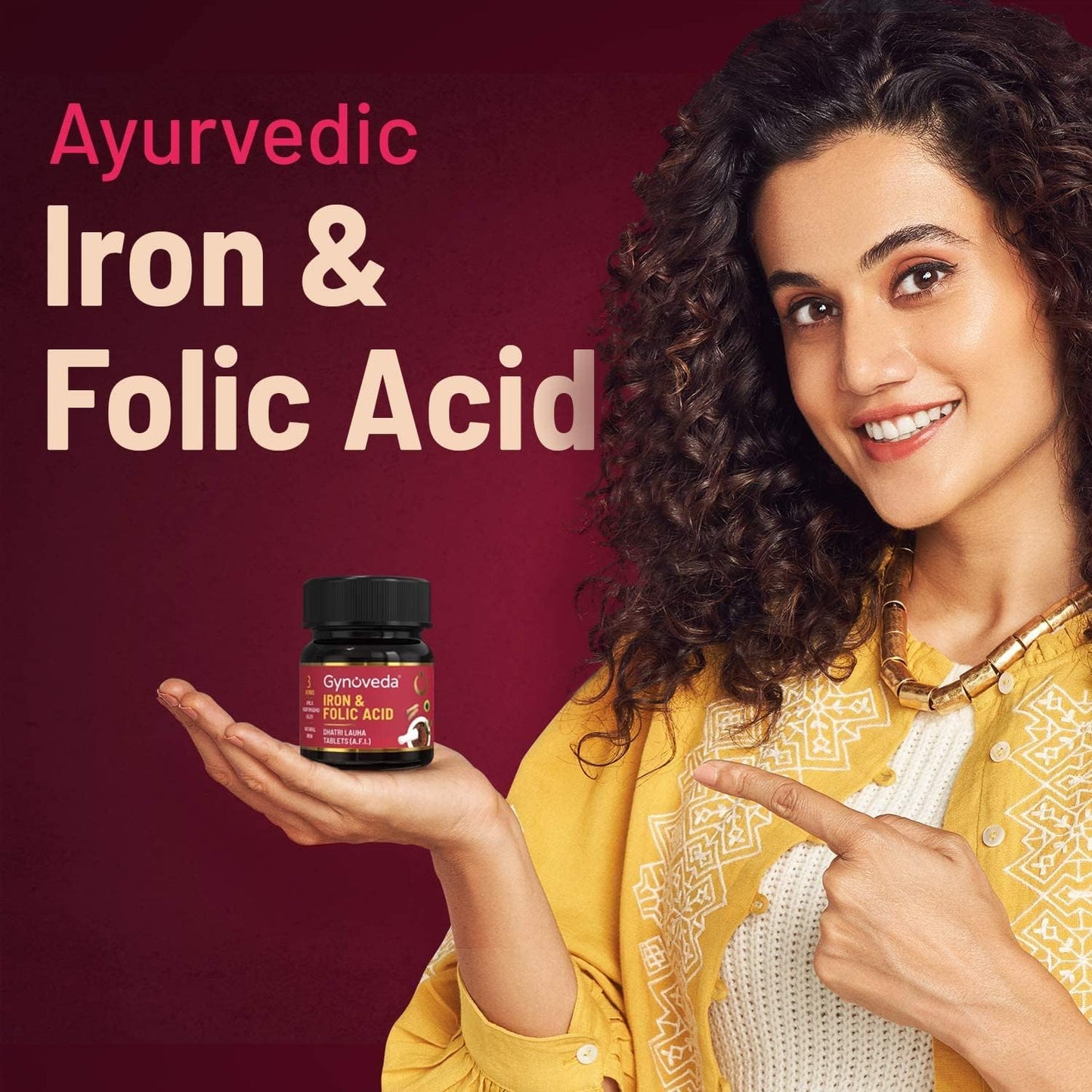 Ayurvedic Iron Folic Acid Supplement for Anemia & Pregnancy - Uxa Gynoveda Blood Builder with Calcium, B9, B12, Vitamin C - 60 Tablets