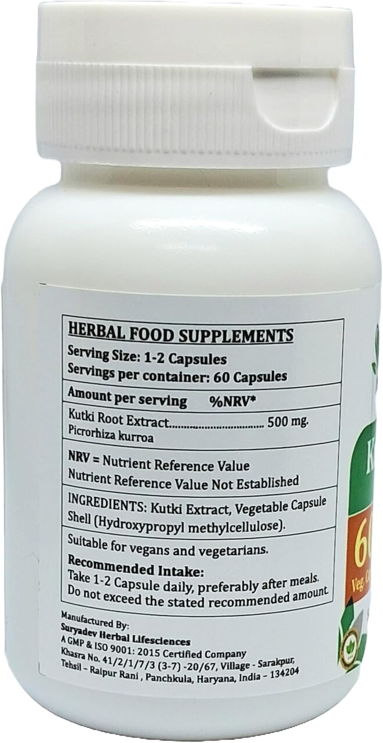 Ayurvedic Kutki Forte Capsules 500mg - Herbal Supplement for Men and Women - Satya Naturals (60 Veg Capsules)