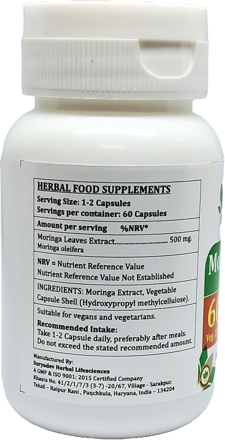 Ayurvedic Moringa Forte Capsules 500mg for Men & Women - Satya Naturals Sahijan Extract Supplement - Herbal Remedy 10:1 Forte (1 Bottle 60 Caps)