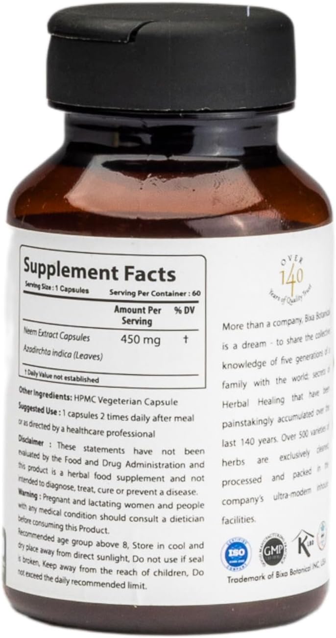 Ayurvedic Neem Leaf Extract Herbal Supplement for Skin Cleansing & Immunity Boosting (60 Count)