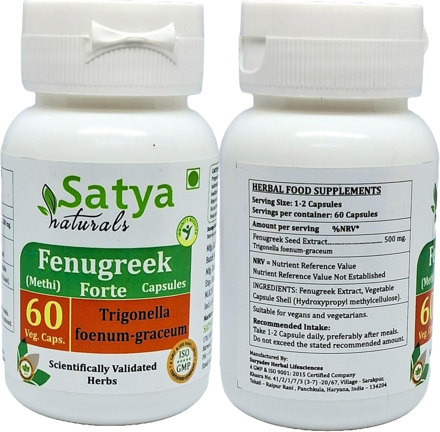 Ayurvedic Satya Naturals Fenugreek Forte Capsules 500mg - 120 Capsules for Men and Women - Herbal Supplement Extract for Health and Wellness