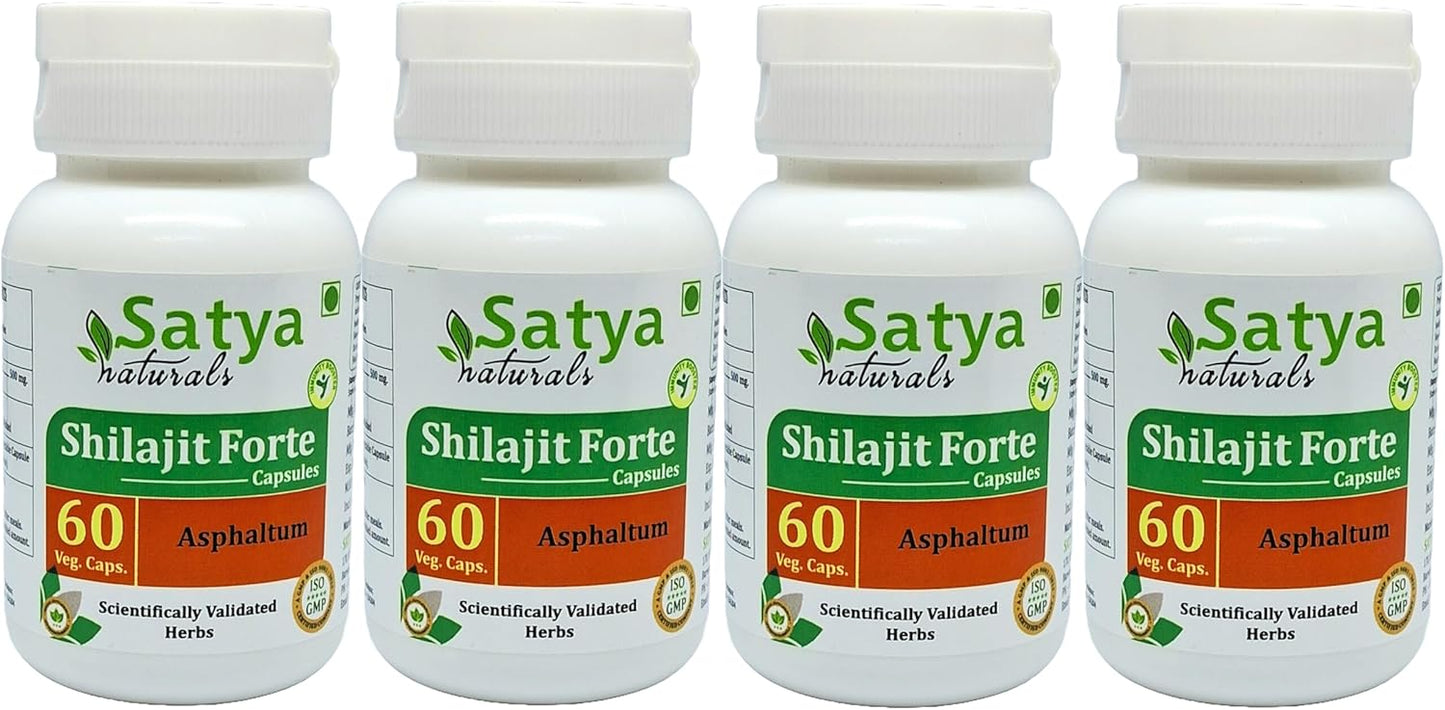 Ayurvedic Shilajit Forte Capsules 500mg - 240 Capsules for Men and Women - Herbal Supplement - Satya Naturals