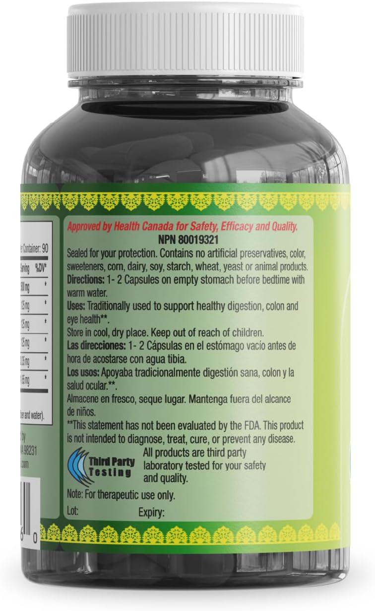 Ayurvedic Triphala Capsules for Digestive Health - Amla, Bibhitaki, Haritaki - 90 V-Capsules/ 500mg