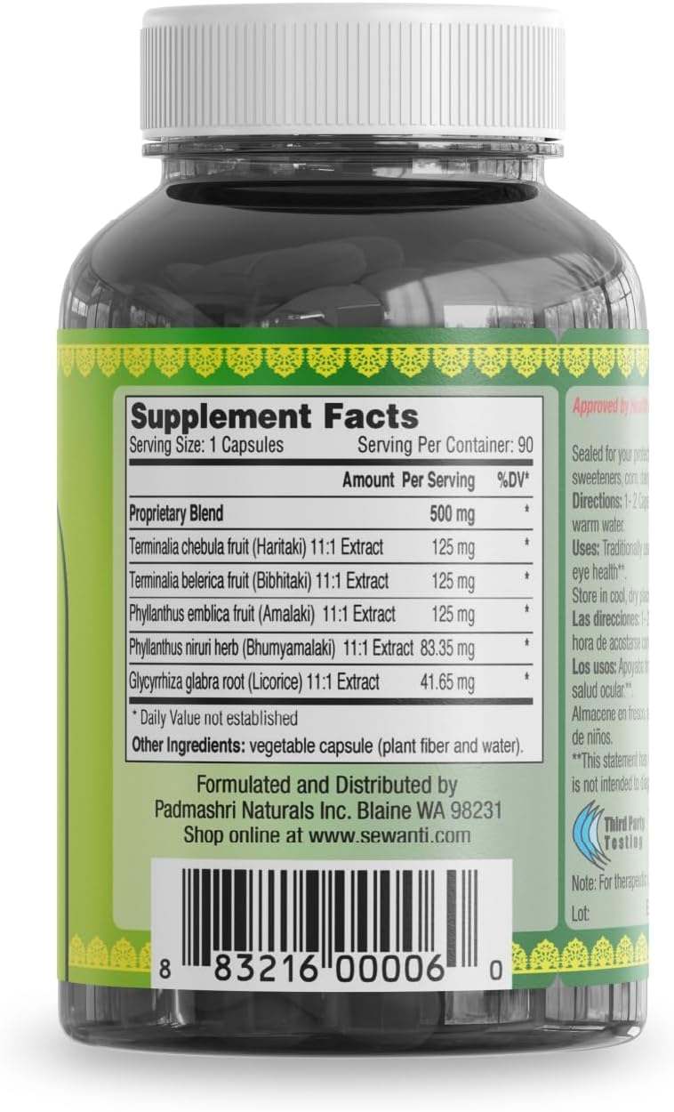 Ayurvedic Triphala Capsules for Digestive Health - Amla, Bibhitaki, Haritaki - 90 V-Capsules/ 500mg
