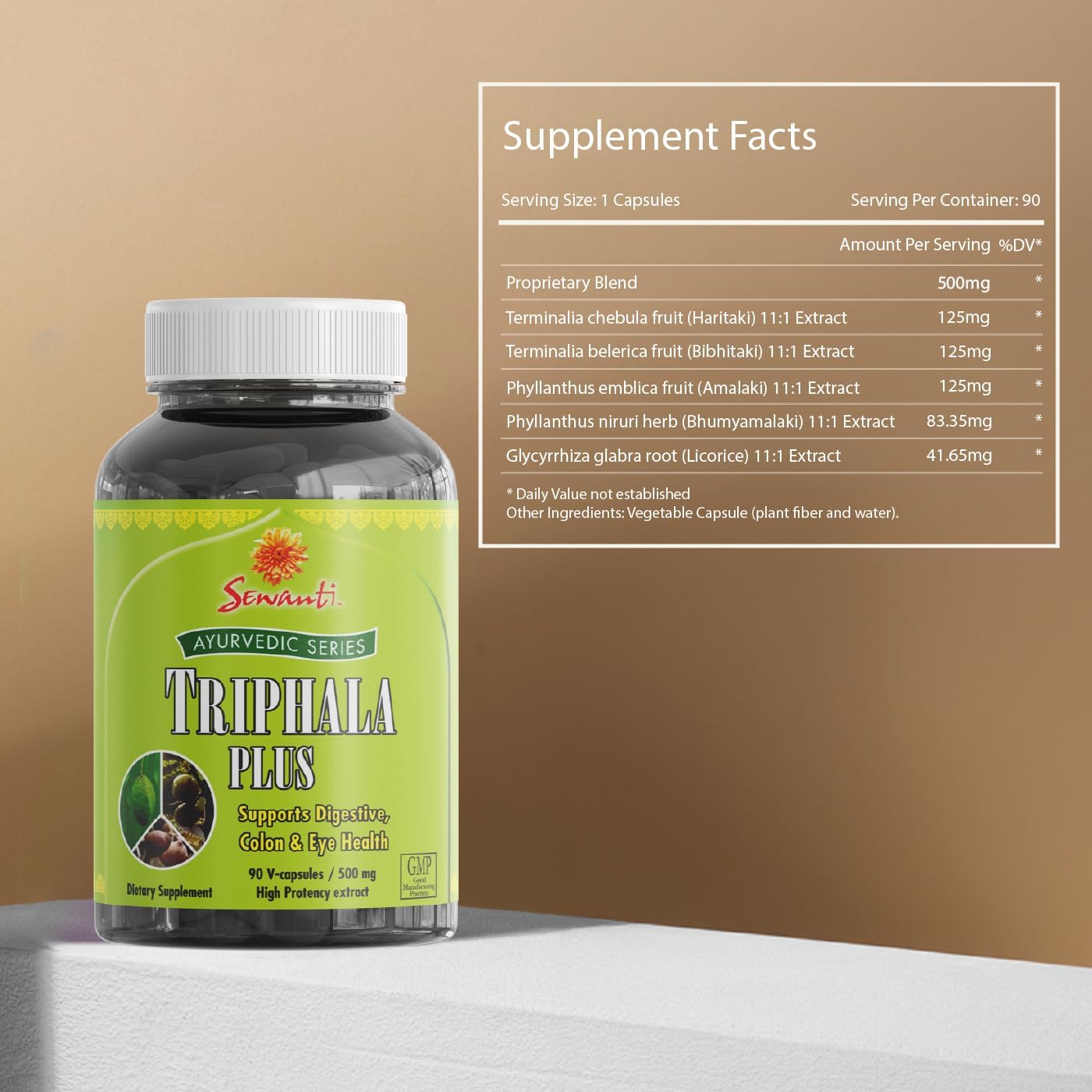 Ayurvedic Triphala Capsules for Digestive Health - Amla, Bibhitaki, Haritaki - 90 V-Capsules/ 500mg