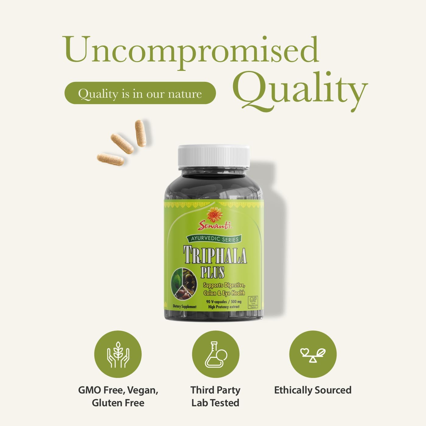 Ayurvedic Triphala Capsules for Digestive Health - Amla, Bibhitaki, Haritaki - 90 V-Capsules/ 500mg