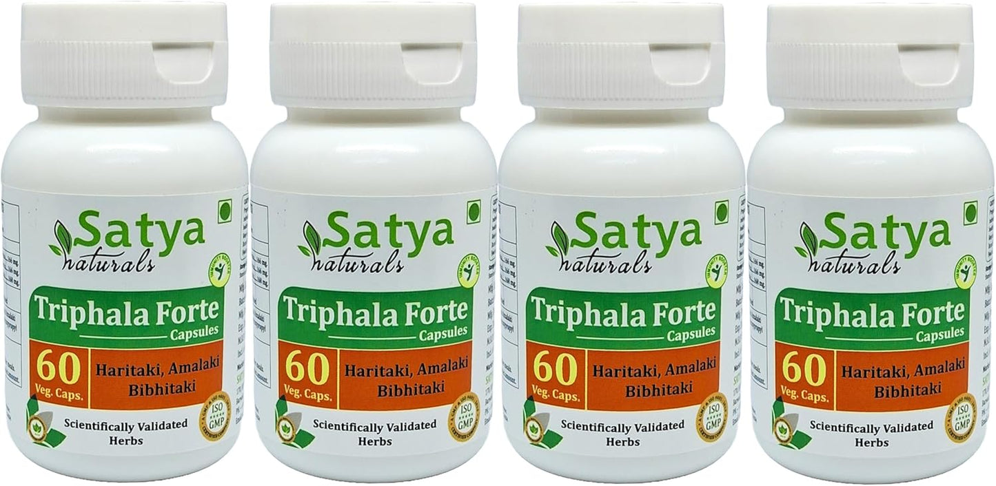 Ayurvedic Triphala Forte Capsules 500mg | Amalaki, Haritaki, Bibhitaki Extract | Herbal Supplement for Men and Women | 240 Capsules in 4 Bottles
