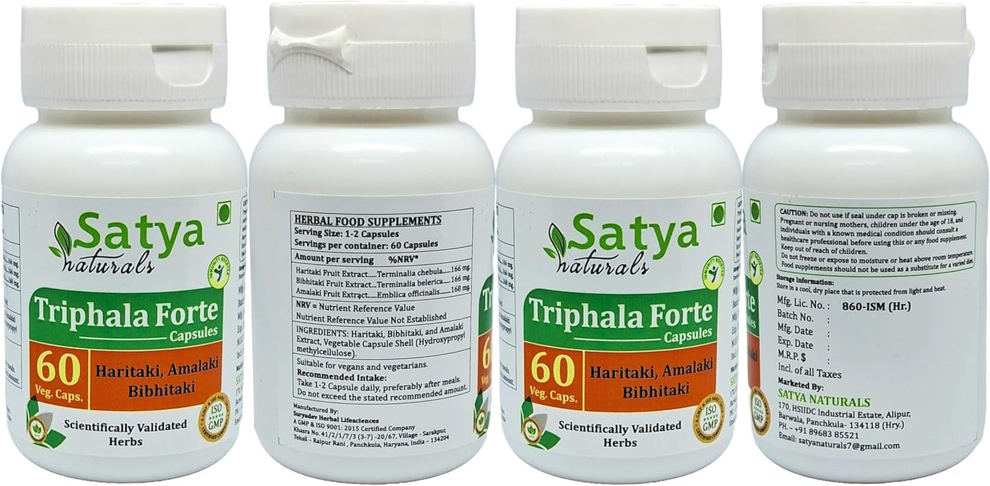 Ayurvedic Triphala Forte Capsules 500mg | Amalaki, Haritaki, Bibhitaki Extract | Herbal Supplement for Men and Women | 240 Capsules in 4 Bottles