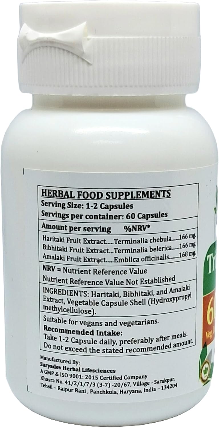 Ayurvedic Triphala Forte Capsules 500mg | Amalaki, Haritaki, Bibhitaki Extract | Herbal Supplement for Men and Women | 240 Capsules in 4 Bottles