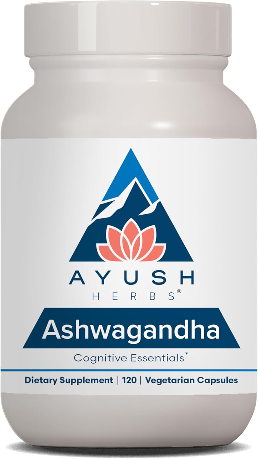 Ayush Herbs Ashwagandha Capsules - Pure Ashwagandha Root Powder for Stress Relief - 120 Vegetarian Caplets