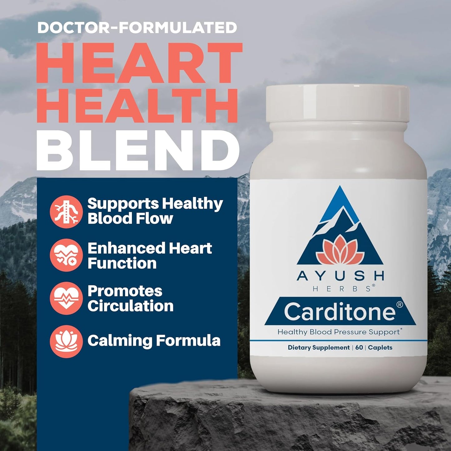 Ayush Herbs Carditone - Herbal Heart Health Supplement for Adults, Blood Pressure Support with Rauwolfia, Arjuna, Calcium, Magnesium - 60 Veg Caplets