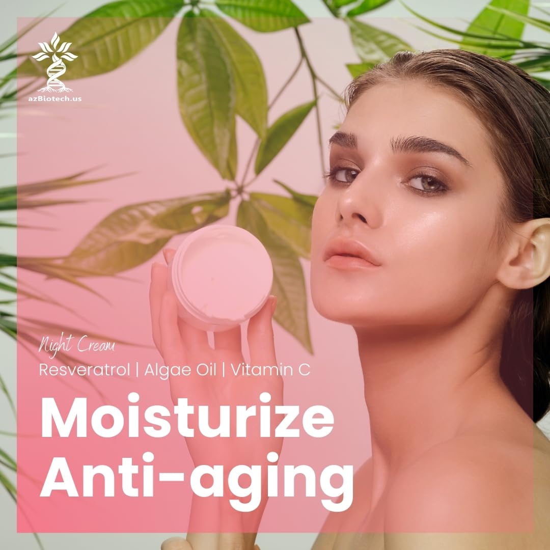AZ BIOTECH Resveratrol, Algae Oil & Vitamin C Night Cream - 1.69 fl, Anti-aging & Moisturizing Formula