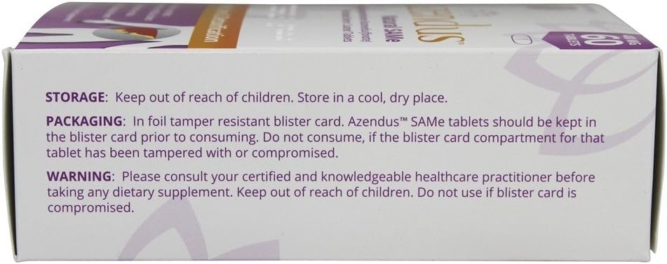 Azendus Natural SAM-e 400mg for Liver Health - 60 Count, Pharmaceutical Grade, Fast Absorption, Pure & Stable Formula