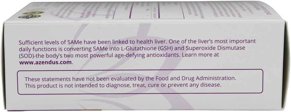 Azendus Natural SAM-e 400mg for Liver Health - 60 Count, Pharmaceutical Grade, Fast Absorption, Pure & Stable Formula