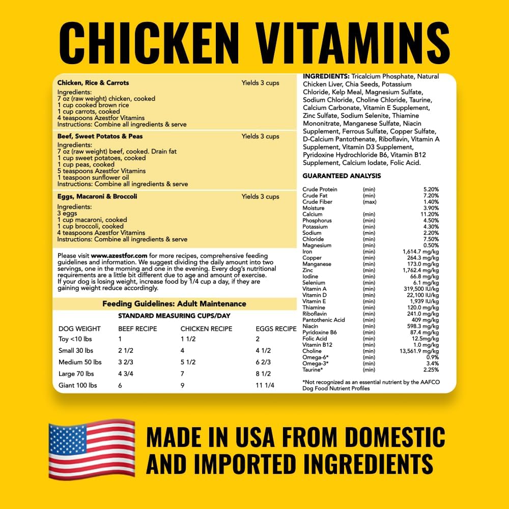Azestfor USA-Made Homemade Dog Food Supplement - Holistic Whole Food Diets - All Breeds - Puppy to Adult - 16oz Powder