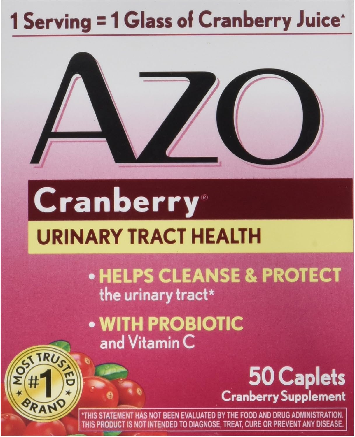 AZO Cranberry Tablets with Probiotic and Vitamin C for Urinary Tract Health - 50 Count