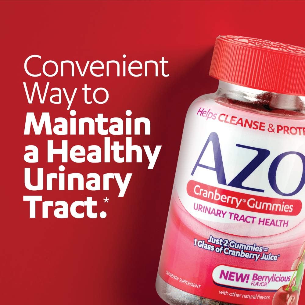 AZO Cranberry Urinary Tract Health Gummies - Natural Berry Flavor, Non-GMO, 72 Count - Equivalent to 36 Glasses of Cranberry Juice - Cleanses & Protects