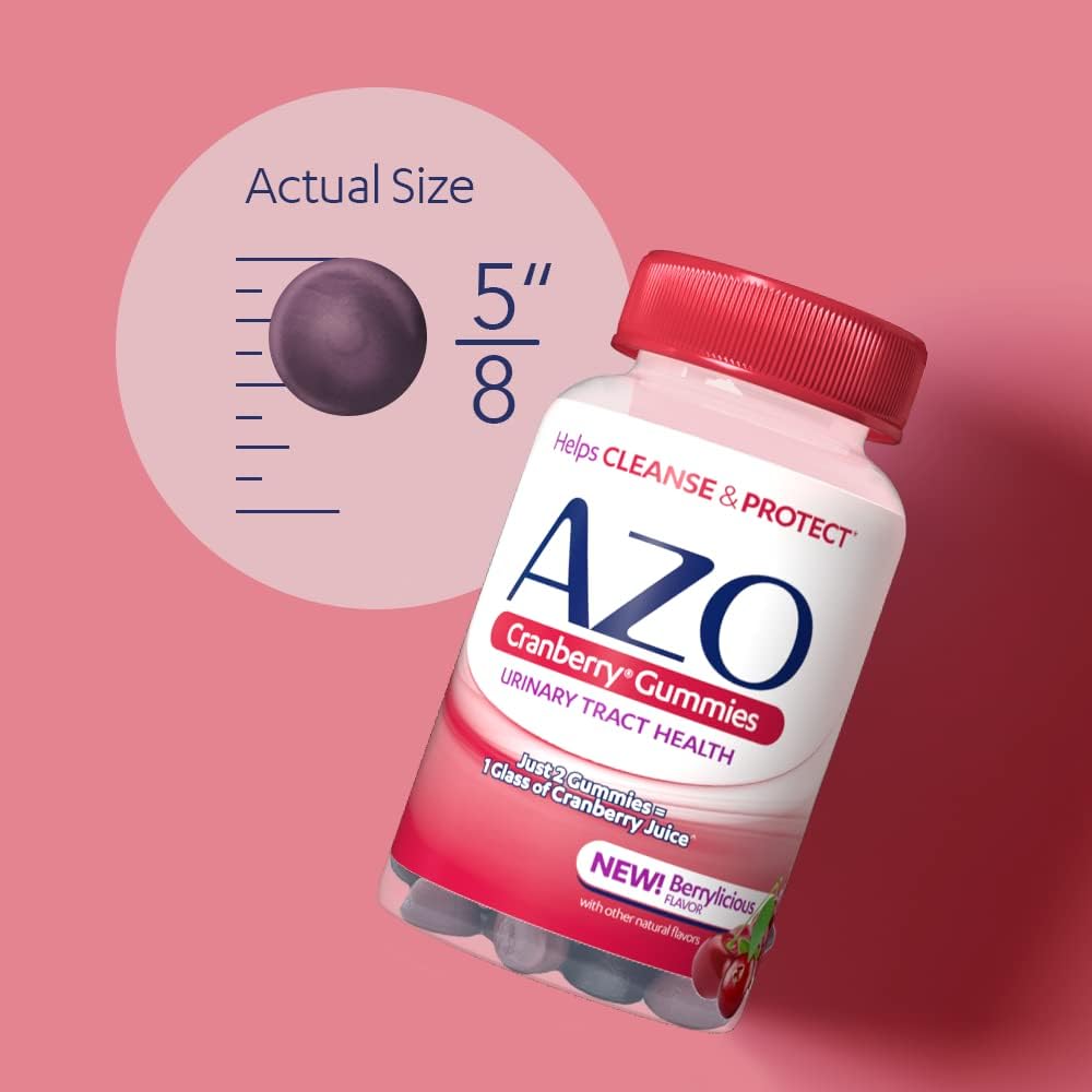 AZO Cranberry Urinary Tract Health Gummies - Natural Berry Flavor, Non-GMO, 72 Count - Equivalent to 36 Glasses of Cranberry Juice - Cleanses & Protects