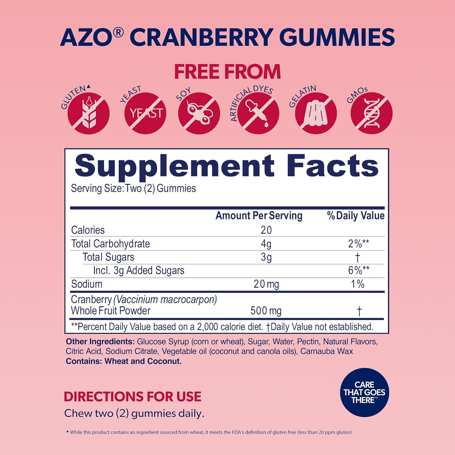 AZO Cranberry Urinary Tract Health Gummies - Natural Berry Flavor, Non-GMO, 72 Count - Equivalent to 36 Glasses of Cranberry Juice - Cleanses & Protects