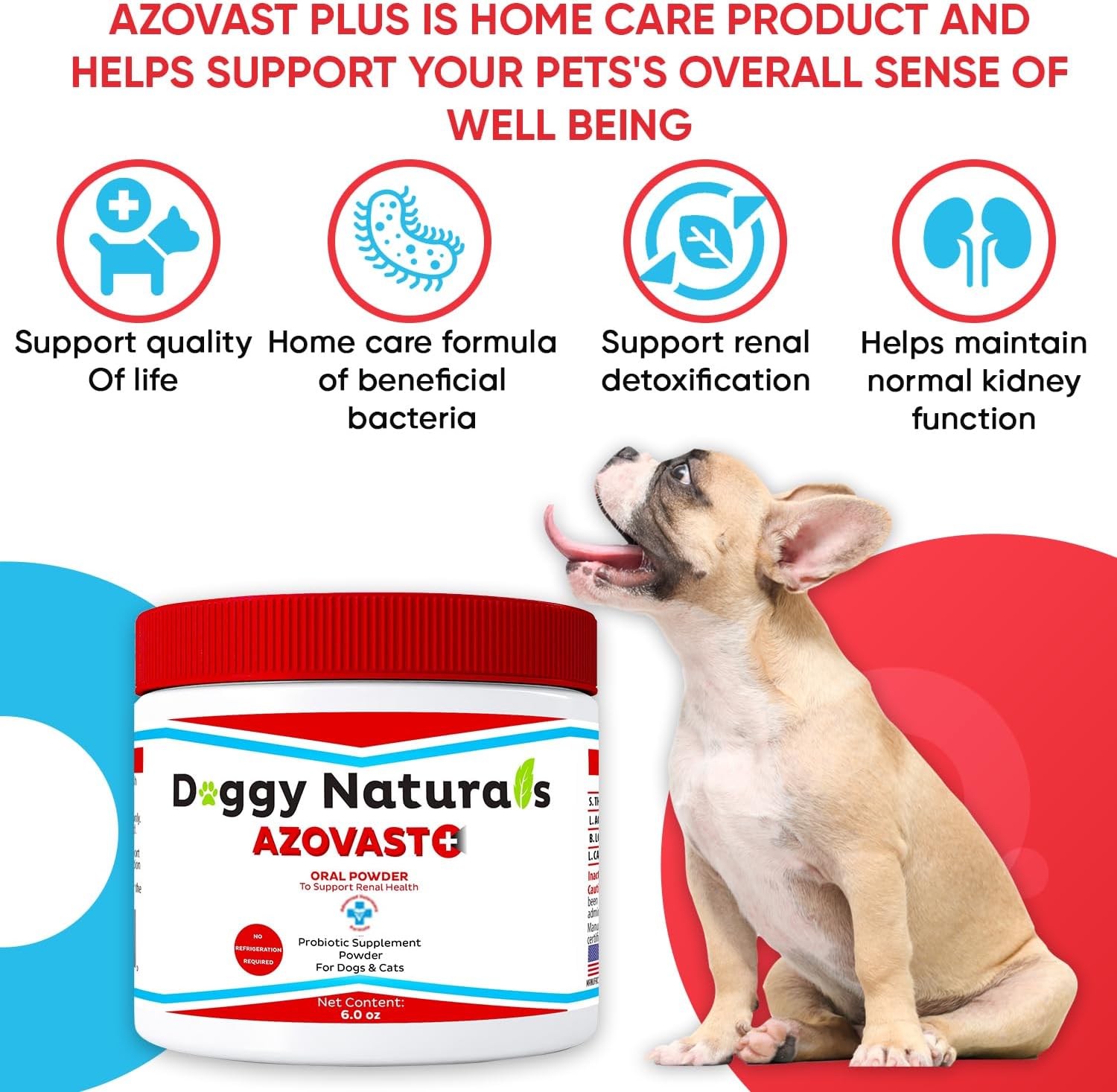 Azovast Plus Kidney Health Supplement for Dogs & Cats - Oral Powder (6 Oz) - Supports Kidney Function - Made in USA
