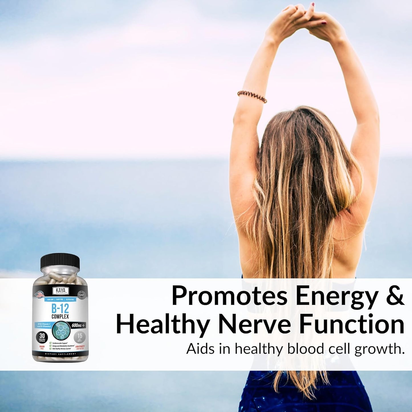B-12 Complex Multivitamin Supplement for Energy and Metabolism Boost - 30 Capsules for Women & Men