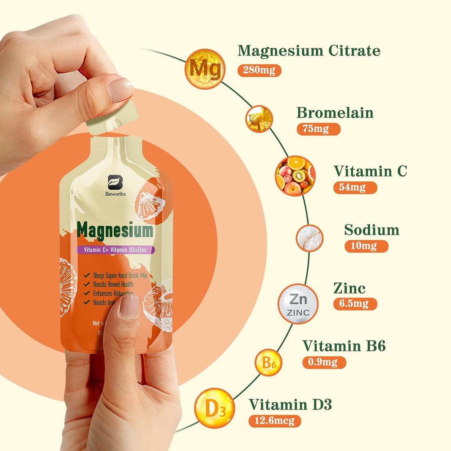 B BEWORTHS Pineapple Flavored Magnesium Citrate Liquid Supplement - High Absorption Oral Solution with Vitamins for Constipation, Sleep & Energy - 10 Fl Oz