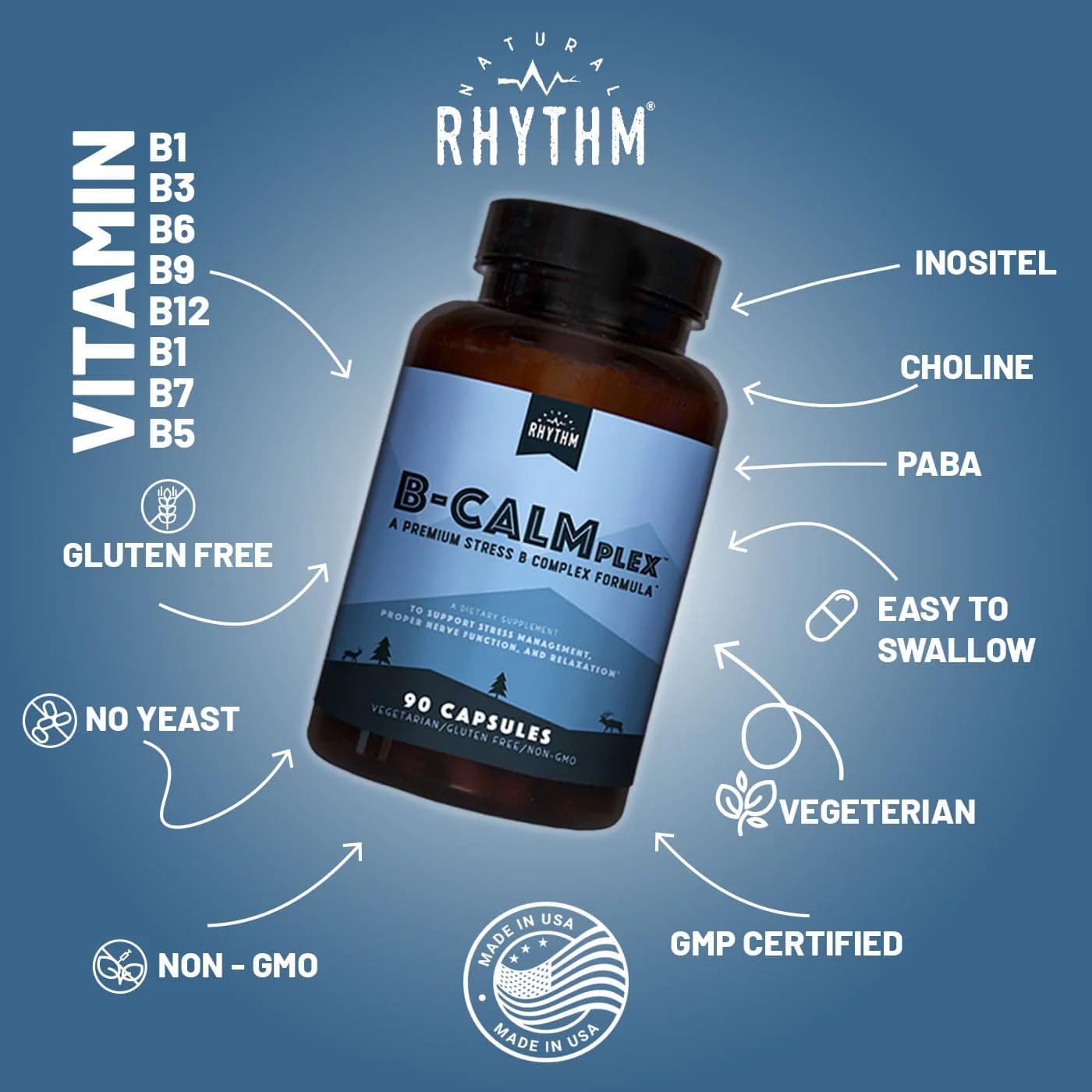 B-CALMplex Nerve Function Support, Unique B Vitamin Blend, 90 Capsules, 3 Month Supply