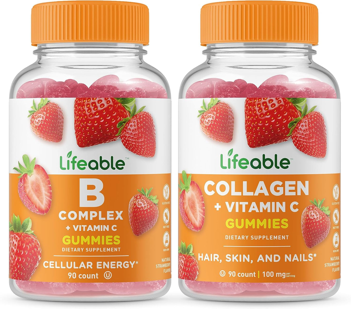 B Complex + Collagen & Vitamin C Gummies Bundle - Tasty Vitamin Supplement, Gluten-Free, GMO-Free Chewables