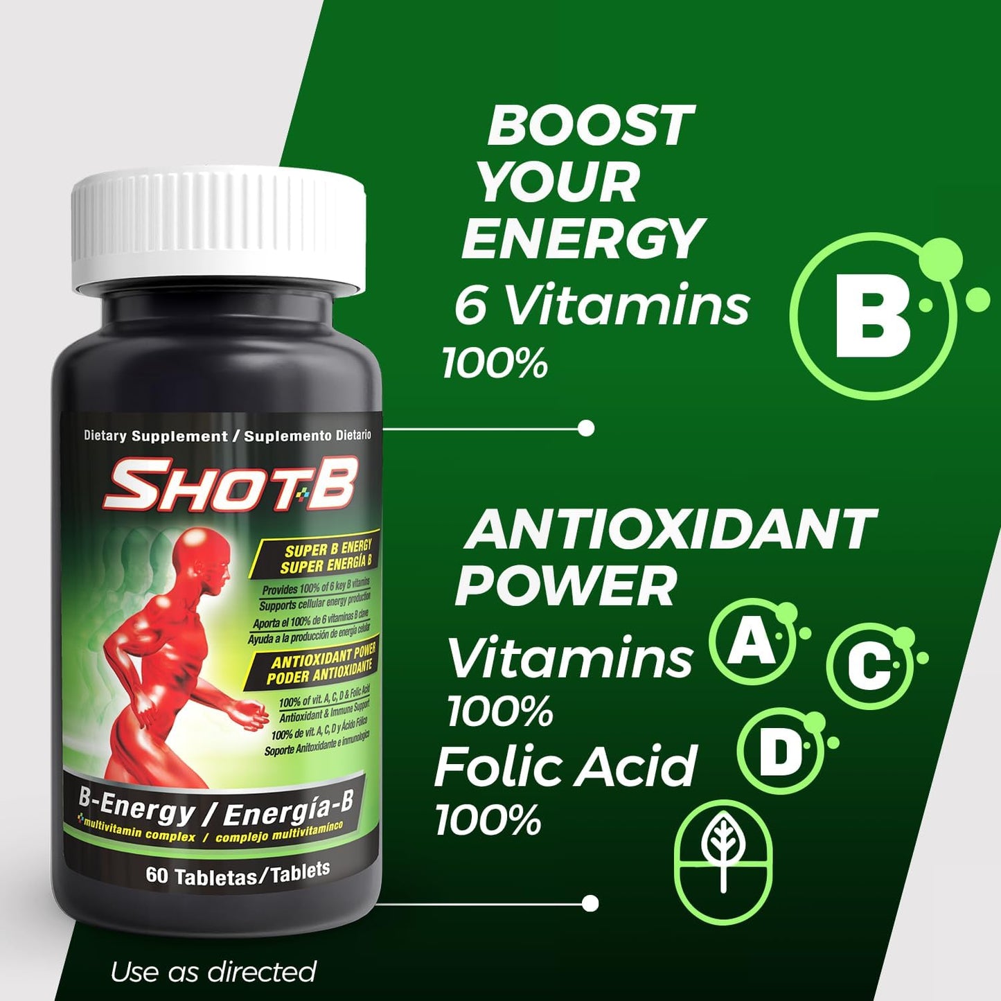 B-Energy Shot B Multivitamin Complex with Antioxidant Support - 6 Key B Vitamins, 60 Count for Cellular Energy & Immune Health
