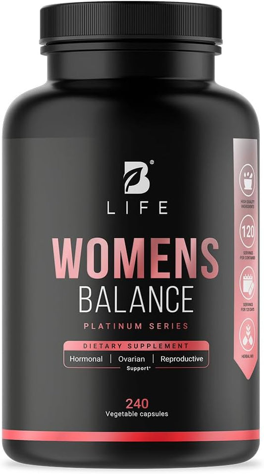 B Life Company Women's Hormone Balance Supplement with Natural Ingredients - Dim, Dong Quai, BioPerine, Myo & D-Chiro Inositol - 240 Capsules - Made in the USA.