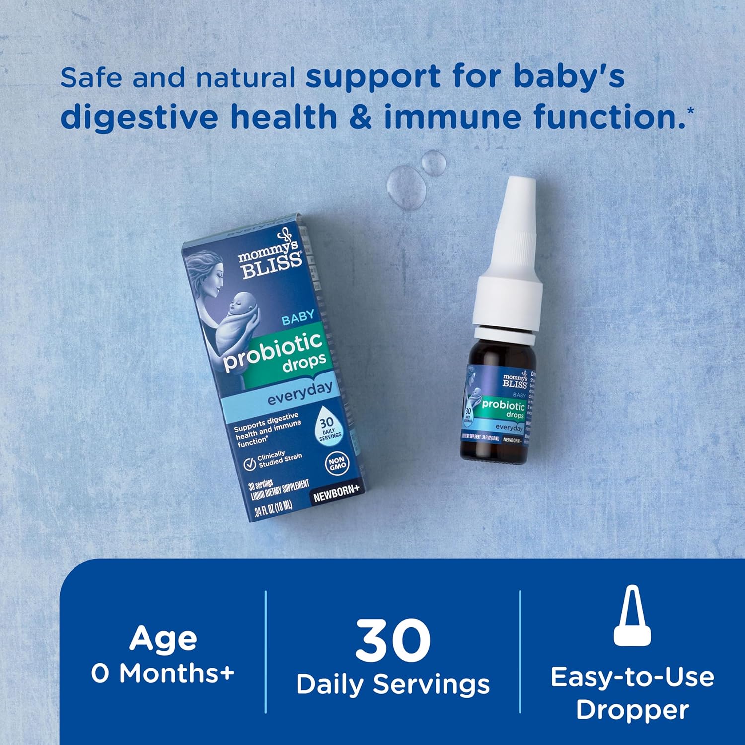 Baby Probiotic Drops for Gas, Constipation, Colic Relief + Immune Support, 0.34 Fl Oz