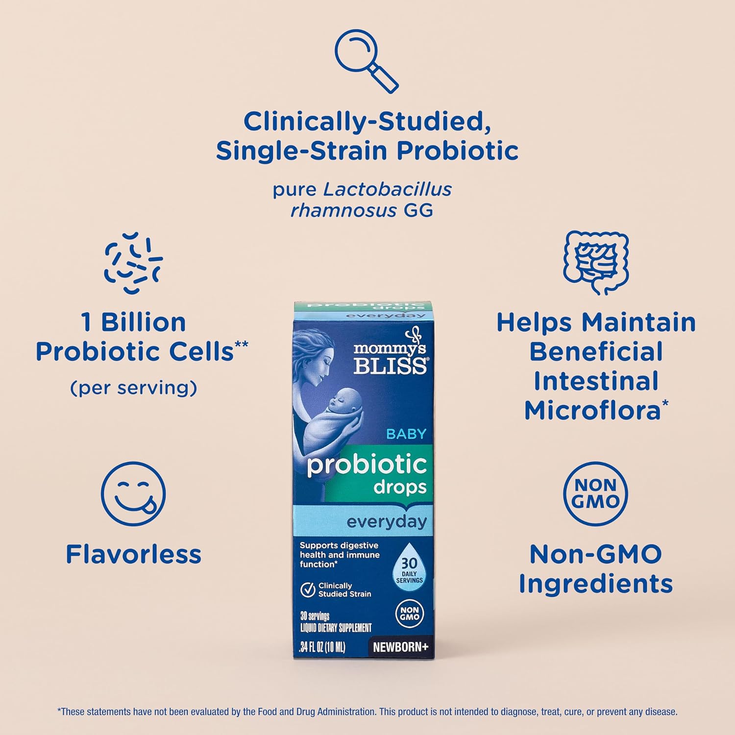 Baby Probiotic Drops for Gas, Constipation, Colic Relief + Immune Support, 0.34 Fl Oz