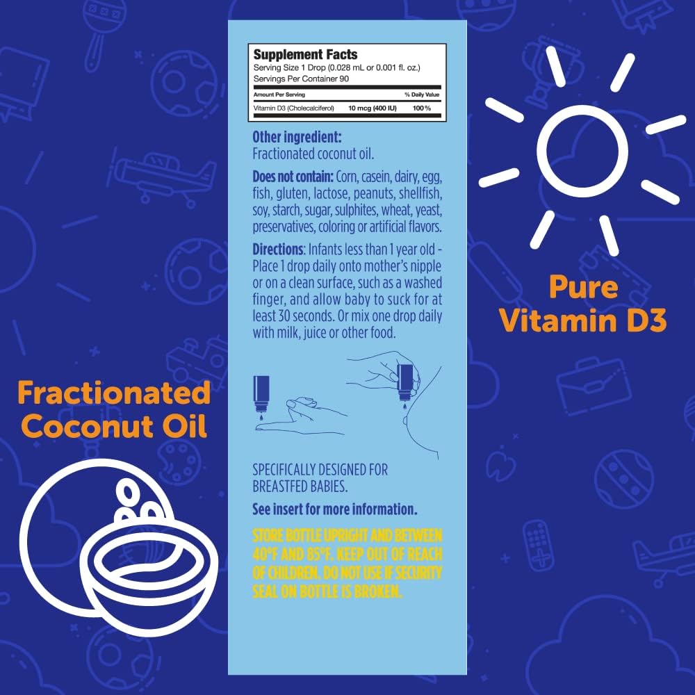 Baby Vitamin D3 Liquid Supplement - 400 IU (90 Drops) - 2.50 mL Dropper