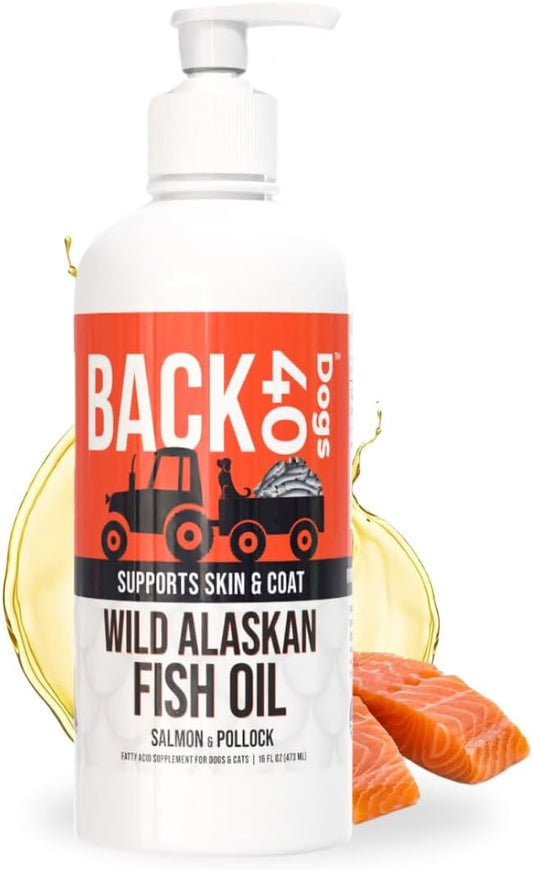 Back 40 Dogs Wild Alaskan Fish Oil for Dogs and Cats - Skin and Coat Supplement with Omega-3 Salmon and Pollock Oil - 16 fl oz