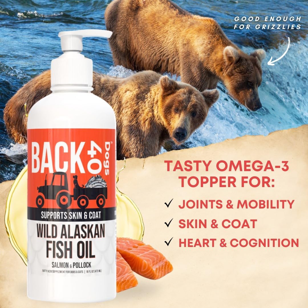 Back 40 Dogs Wild Alaskan Fish Oil for Dogs and Cats - Skin and Coat Supplement with Omega-3 Salmon and Pollock Oil - 16 fl oz