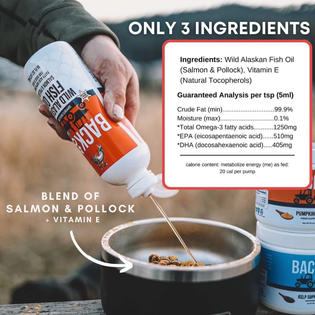 Back 40 Dogs Wild Alaskan Fish Oil for Dogs and Cats - Skin and Coat Supplement with Omega-3 Salmon and Pollock Oil - 16 fl oz