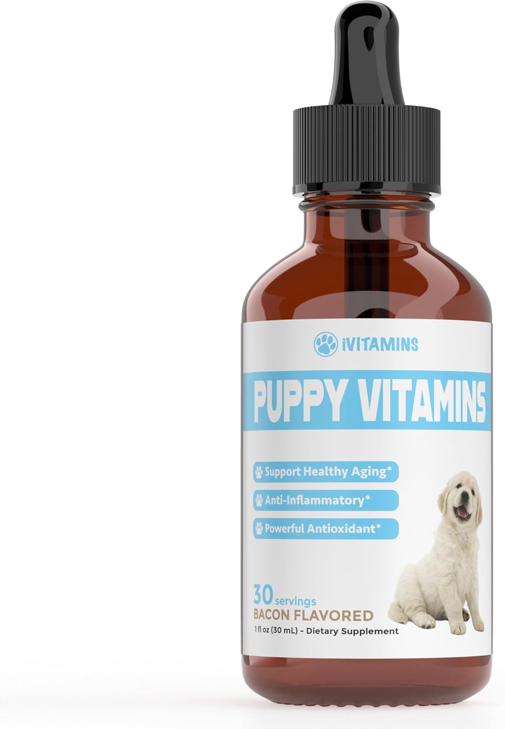 Bacon-Flavored Liquid Puppy Multivitamin Supplement for Small and Large Breed Dogs - 1 fl oz
