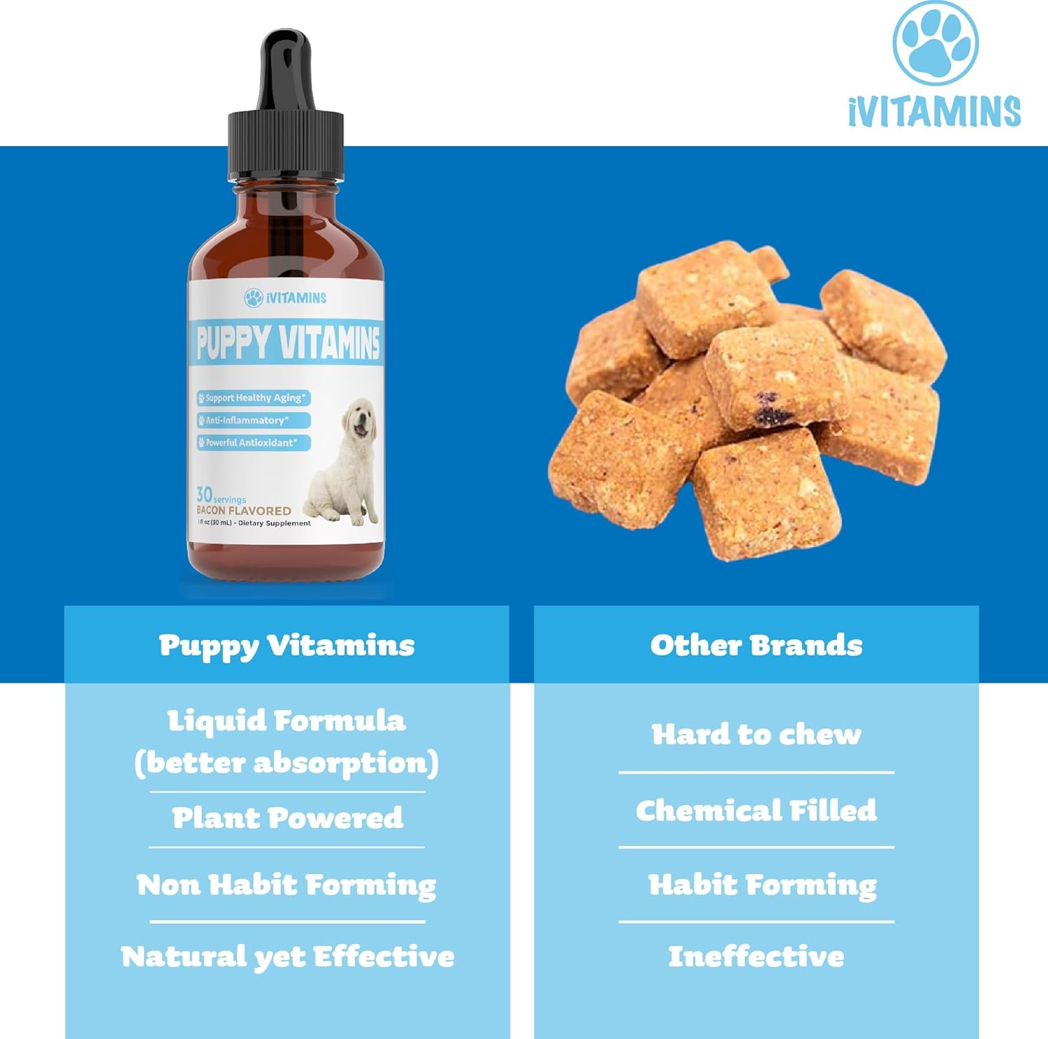 Bacon-Flavored Liquid Puppy Multivitamin Supplement for Small and Large Breed Dogs - 1 fl oz
