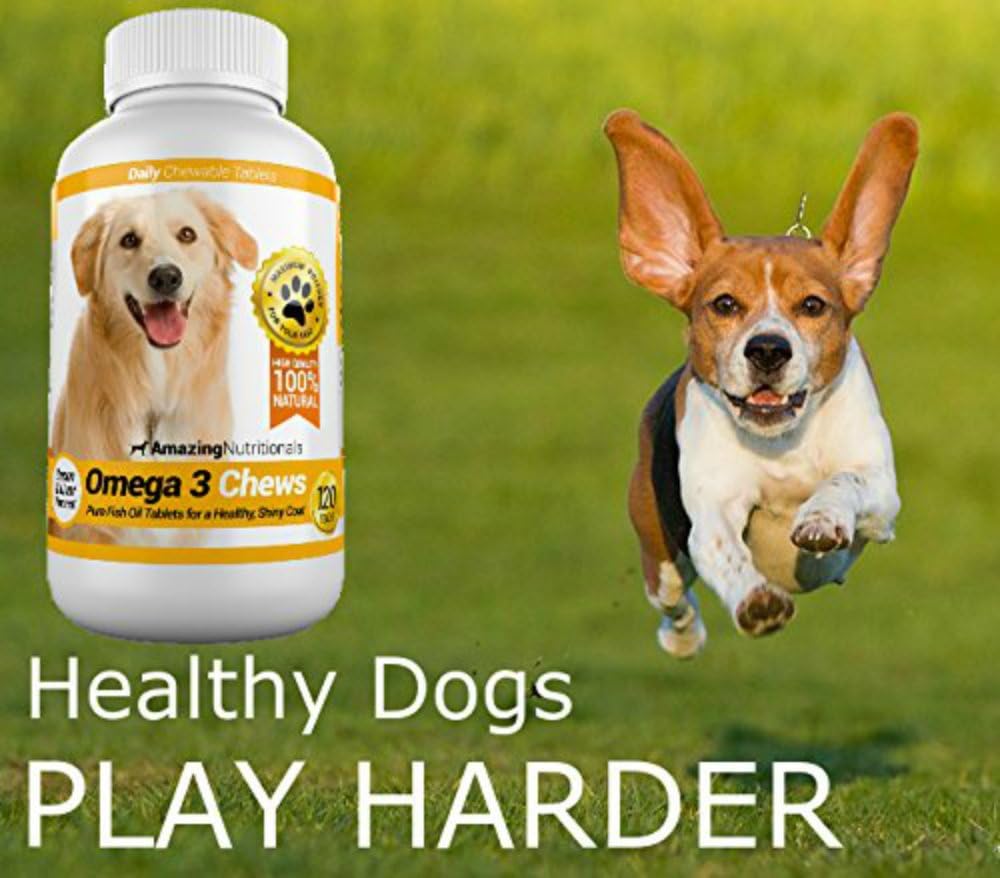 Bacon Flavored Omega 3 Fish Oil Supplement for Dogs with Itchy Skin Relief and Healthy Coat - 120 Chews