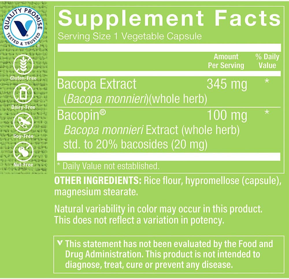 Bacopa Monnieri 500MG Brain Support Supplement (100 Capsules) - The Vitamin Shoppe